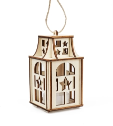 Houten lantaarn met sterretjes met LED-kaars