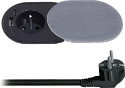 Solight inbouwstopcontact 230 V met USB-A en USB-C PD 20 W met schuifdeksel, 2 m, zilverkleurig
