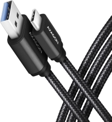 USB‑C – USB‑A 3.2 Gen 1 kabel AXAGON, 2 m, 3 A, aluminium, gevlochten, zwart