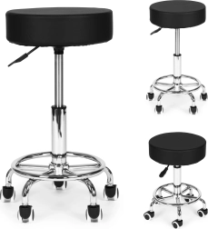 Draaibare cosmetische en medische kruk met rugleuning, zwart ModernHome