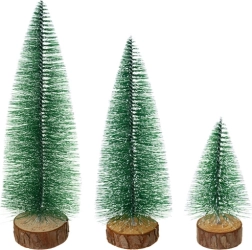 Set mini kerstboompjes RUHHY, 3 stuks, besneeuwde decoraties op houten stam