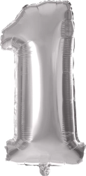 Folieballon cijfer 1 30 cm zilver TORO
