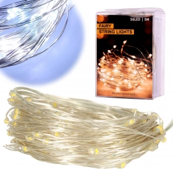 Decoratieve LED-draadlichtjes 5 m, 50 LED op batterijen – IJskoud wit