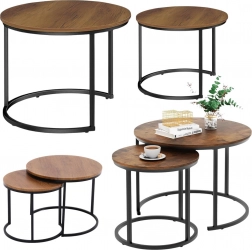 Set van ronde salontafels 2-in-1 van natuurlijk hout