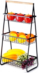 Driedelige metalen fruitmand, zwart