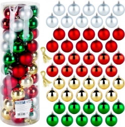 Set onbreekbare kerstballen 6 cm, 50 stuks – rood, groen, goud en zilver