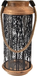 Kandelaar van mangohout en metaal zwart 40 cm