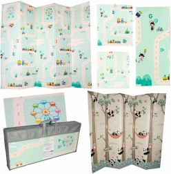 Opvouwbare tweezijdige educatieve schuimmat panda en wegen 180 × 200 cm