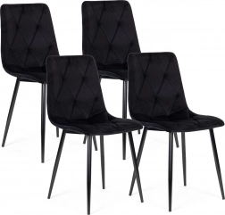 Set van 4 doorgestikte fluwelen eet- en woonkamerstoelen ModernHome – Zwart