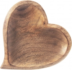 Houten serveerschaal van mangohout in hartvorm 20 × 21 cm