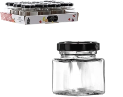 Vierkant glazen potje 50 ml met zwart metalen schroefdeksel - 1 stuk