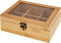 Bamboe houten theedoos 21 × 16 × 7,5 cm, 6 vakken