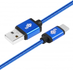 Blauwe USB–USB‑C-kabel 1,5 m met gevlochten mantel