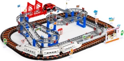 Elektrische stadset – trein en auto op batterijen, 2 circuits, 108 onderdelen