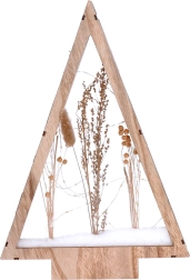 Solight LED houten kerstdecoratie boompje met besneeuwde winterbloemen 37 cm - 1 stuk