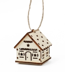 Houten huisje met sterretjes en LED-kaars