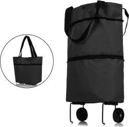 Opvouwbare boodschappentas op wieltjes zwart