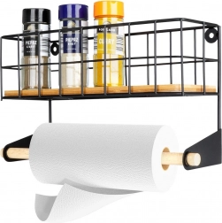 Wandhouder voor papieren handdoeken met plank, metalen zwart
