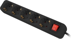 Overspanningsbeveiligde stekkerdoos 5x stopcontact, 3 m, zwart