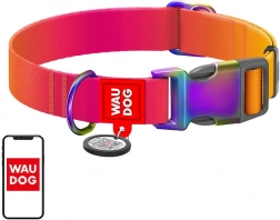 Nylon hondenhalsband met QR-code WAUDOG gradient, oranje, maat M
