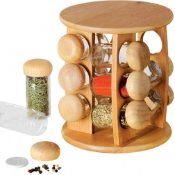 Houten draaibare kruidenstandaard met 12 potjes, 13-delige set