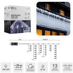 LED-lichtgordijn met ijspegels, 500 LED's, koud wit, 20 m