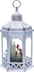 Solight LED kerstallantaarn wit 33 cm met 3 LED-kaarsen
