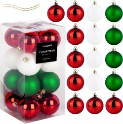 Onbreekbare kerstversieringen rood, groen en wit 5 cm – set van 16 stuks