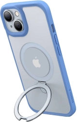 Torras Ostand Matte hoesje met magnetische ring voor iPhone 15 (donkerblauw)