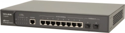 Switch TP-Link TL-SG3210 met 8 RJ45‑poorten en 2 SFP‑sleuven
