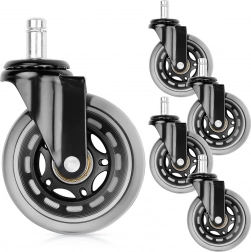 Rubberen wielen voor bureaustoel 75 mm, pen 11 mm, 5 stuks