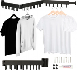 Wandgemonteerde inklapbare telescopische wasdroger, zwart, 123 cm, 18 haken