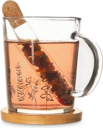 Glazen mok met infuser en bamboe schoteltje 400 ml