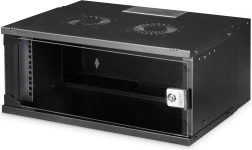 Wandgemonteerde 19" netwerk­kast 4U SOHO PRO, 240 × 540 × 400 mm, glazen deur, draagvermogen 60 kg, zwart