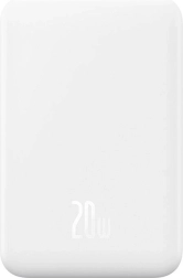 Magnetische mini‑powerbank Baseus 5000 mAh met USB‑C 20 W en draadloos opladen – wit