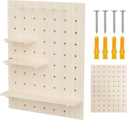 Houten wandpegboard organizer MACLEAN 60 × 80 cm, licht hout
