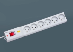 Lestar overspanningsbeveiligde stekkerdoos, 6 stopcontacten, 3 m, grijs