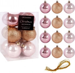 Roze onbreekbare kerstballen 6 cm, set van 12 stuks