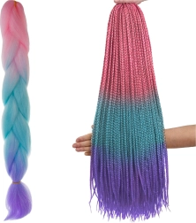 Synthetische ombré haarvlechten roze/blauw/paars - 1 stuk