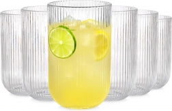 Set van 6 glazen 400 ml Vilde – geribbelde heldere drinkglazen