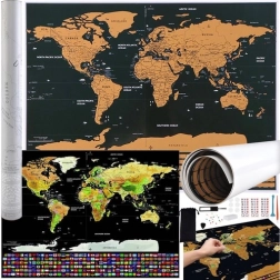 Wereldkaart om te krassen met vlaggen en accessoires