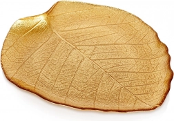Glazen gouden bladvormig bord 27,5 × 24 cm