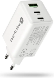 EverActive GaN 65W netlader met USB en 2× USB‑C PD PPS QC4+, wit