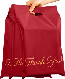 Rode koeriersfolie-enveloppen met handvat 310 × 420 + 70 mm, 50 stuks, opdruk Thank You