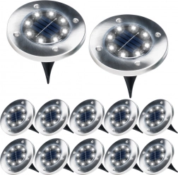 Zonnestroom ingegraven LED tuinverlichting van roestvrij staal, 12 stuks, diameter 11,5 cm