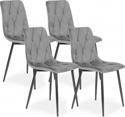 Set van 4 doorgestikte fluwelen eet- en woonkamerstoelen ModernHome – Grijs