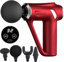 Spiermassagepistool 30 W, 32 snelheden, 4 opzetstukken – rood