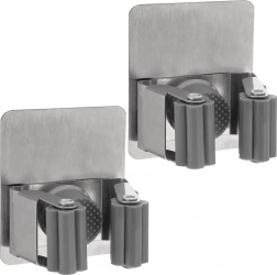 Zelfklevende roestvrijstalen houders voor mop en bezem, set van 2