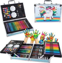 Teken- en schilderset in koffer 145 stuks blauw