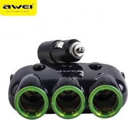 Awei C-3S splitter voor de sigarettenaansteker met 3 stopcontacten en 2 USB